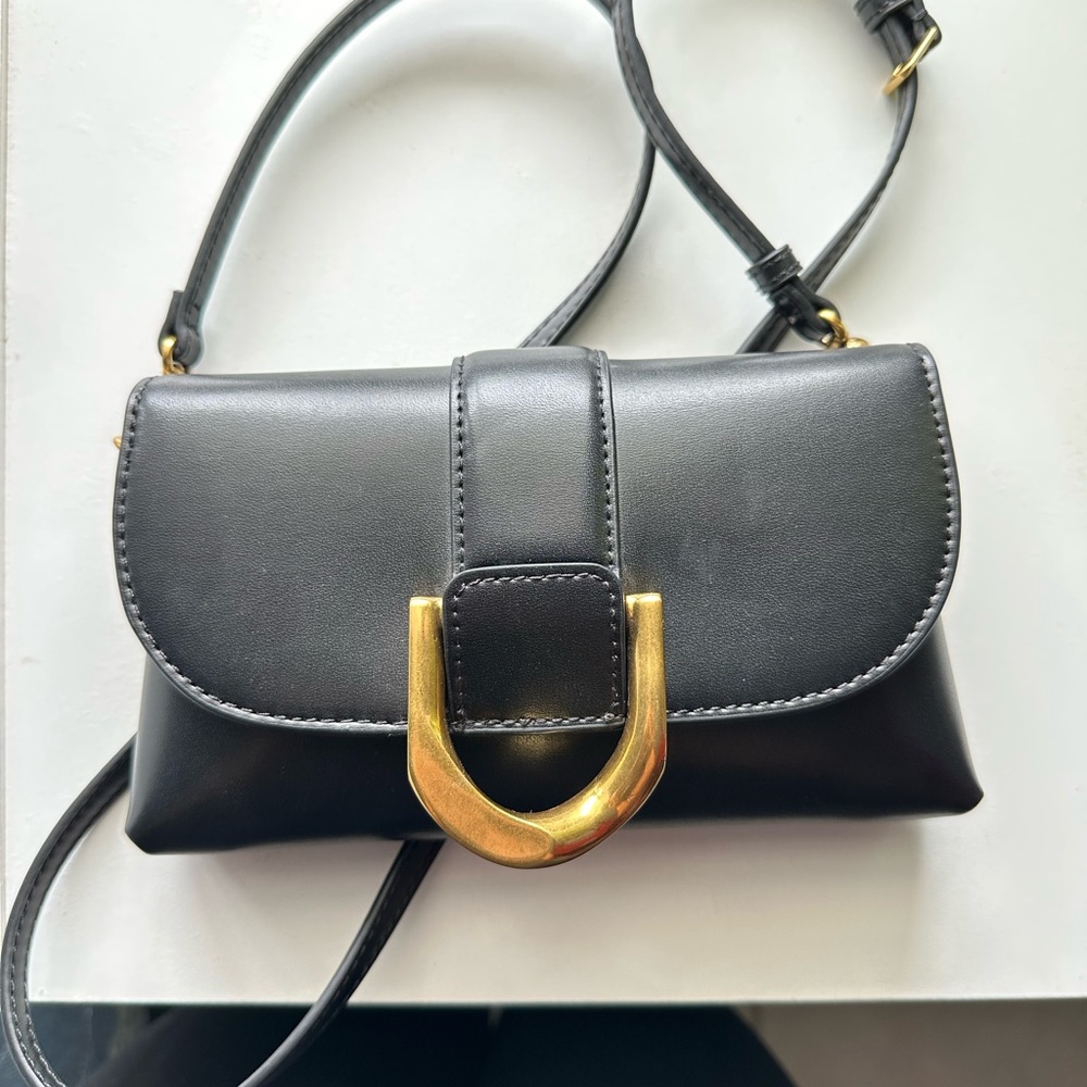 Charles & Keith Black Crossbody Bag with Gold Clasp